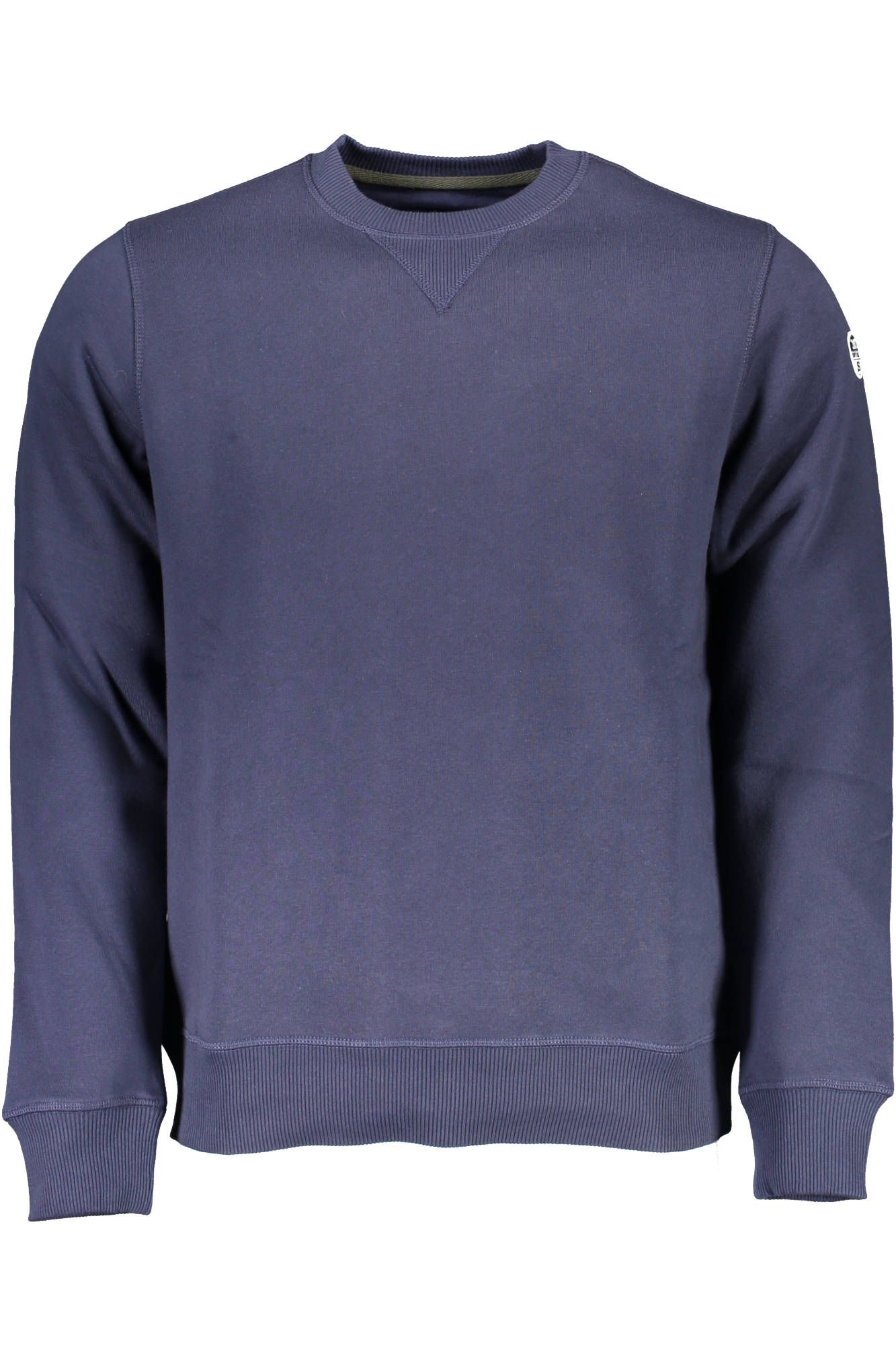 Blue Cotton Long-Sleeved Round Neck Sweater