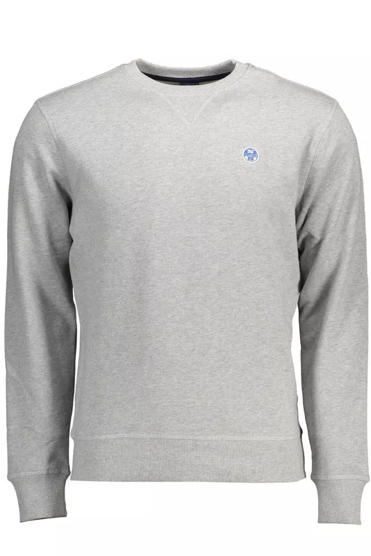 Gray Cotton Crewneck Sweater with Logo Appliqué