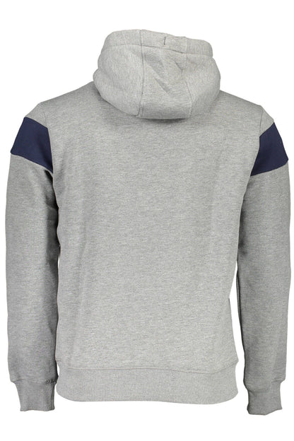 Gray Hooded Cotton Sweatshirt with Logo Print