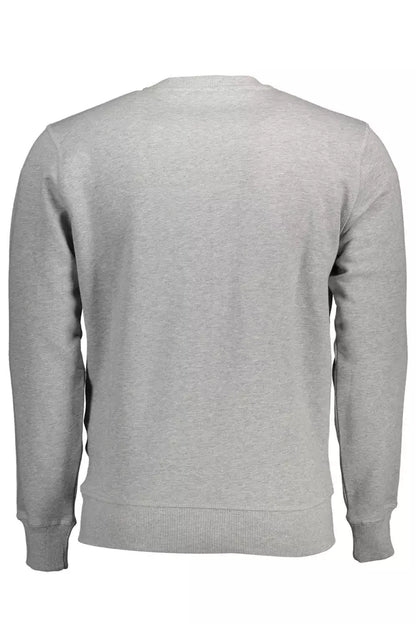 Gray Cotton Crewneck Sweater with Logo Appliqué