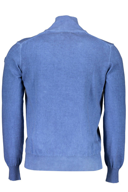 Blue Zippered Long-Sleeve Cotton Sweater