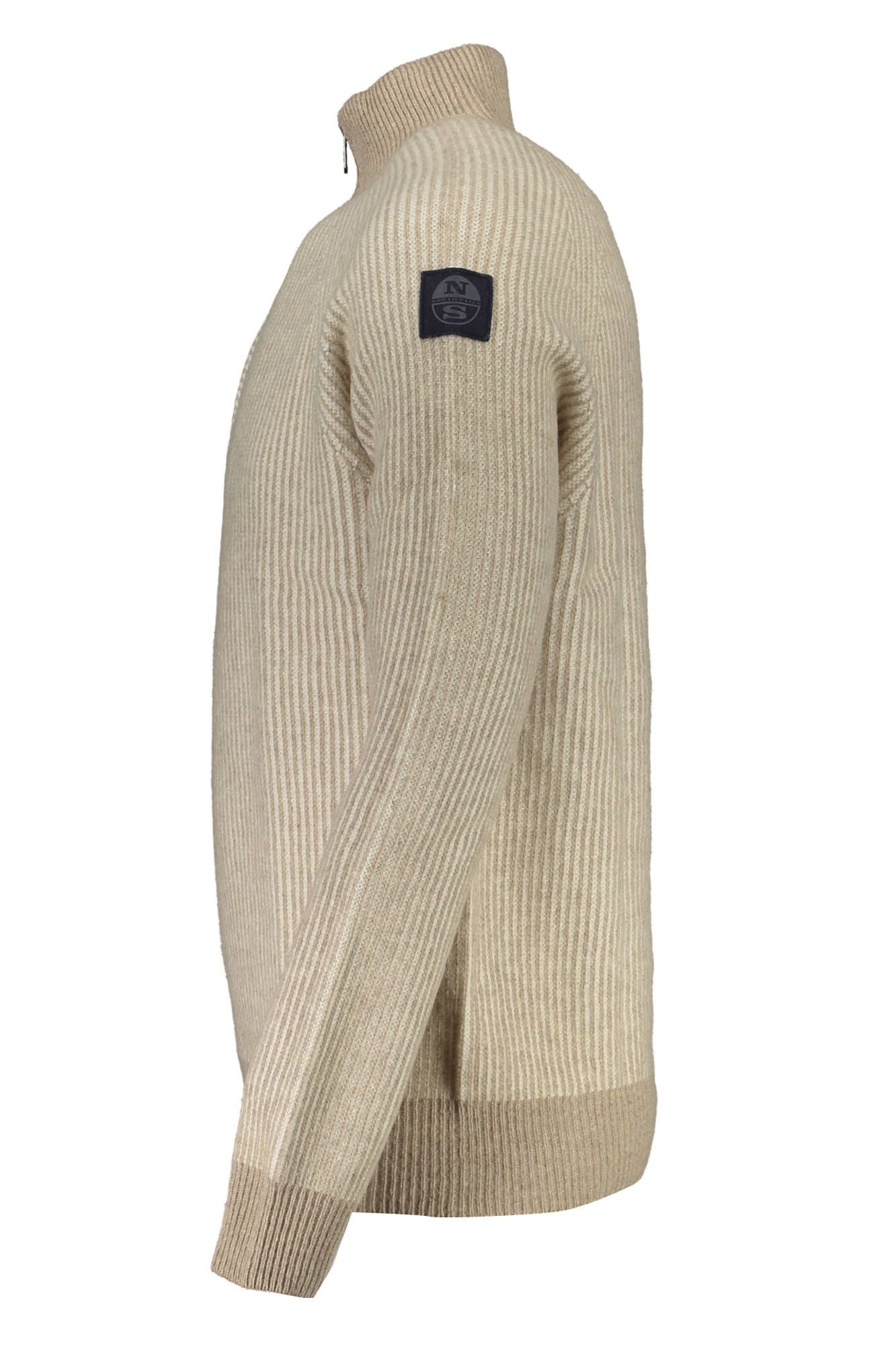 Beige Wool Blend Half-Zip Sweater