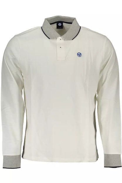 Elegant Long-Sleeved White Polo with Contrast Accents