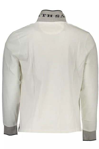 Elegant Long-Sleeved White Polo with Contrast Accents