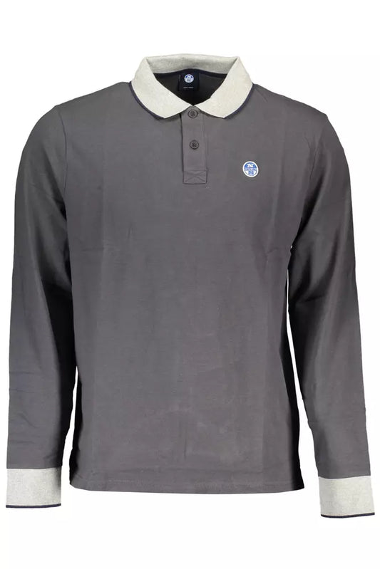 Sleek Gray Long-Sleeved Polo with Contrasting Details