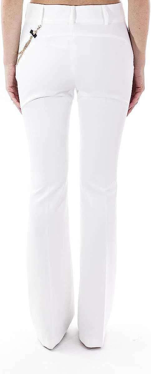 Chic White Flared Pants with Gold Chain Accent