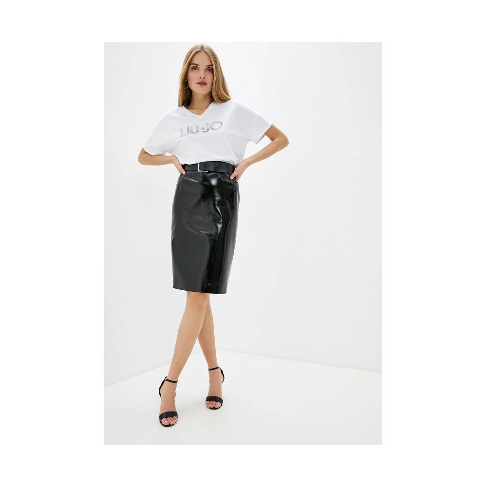 Chic Black Patent Midi Sheath Skirt