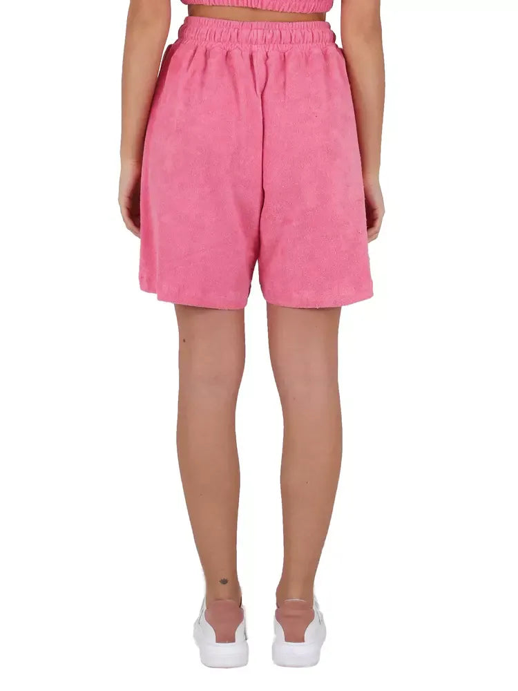 Chic Pink Terry Bermuda Shorts with Logo Print