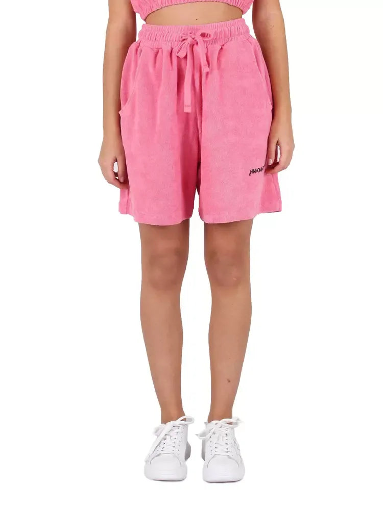 Chic Pink Terry Bermuda Shorts with Logo Print