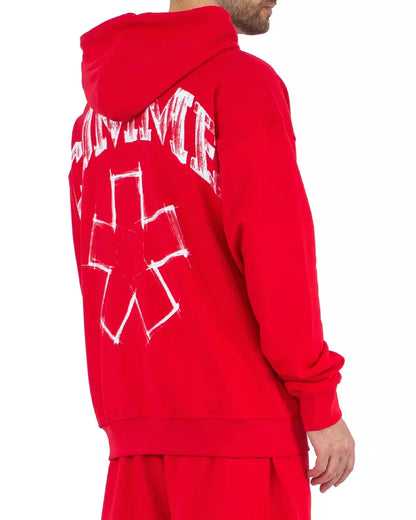 Chic Pink Hooded Cotton Sweatshirt with Bold Graphics