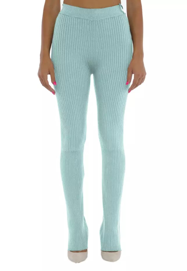 Elegant Ribbed Knit Flared Trousers