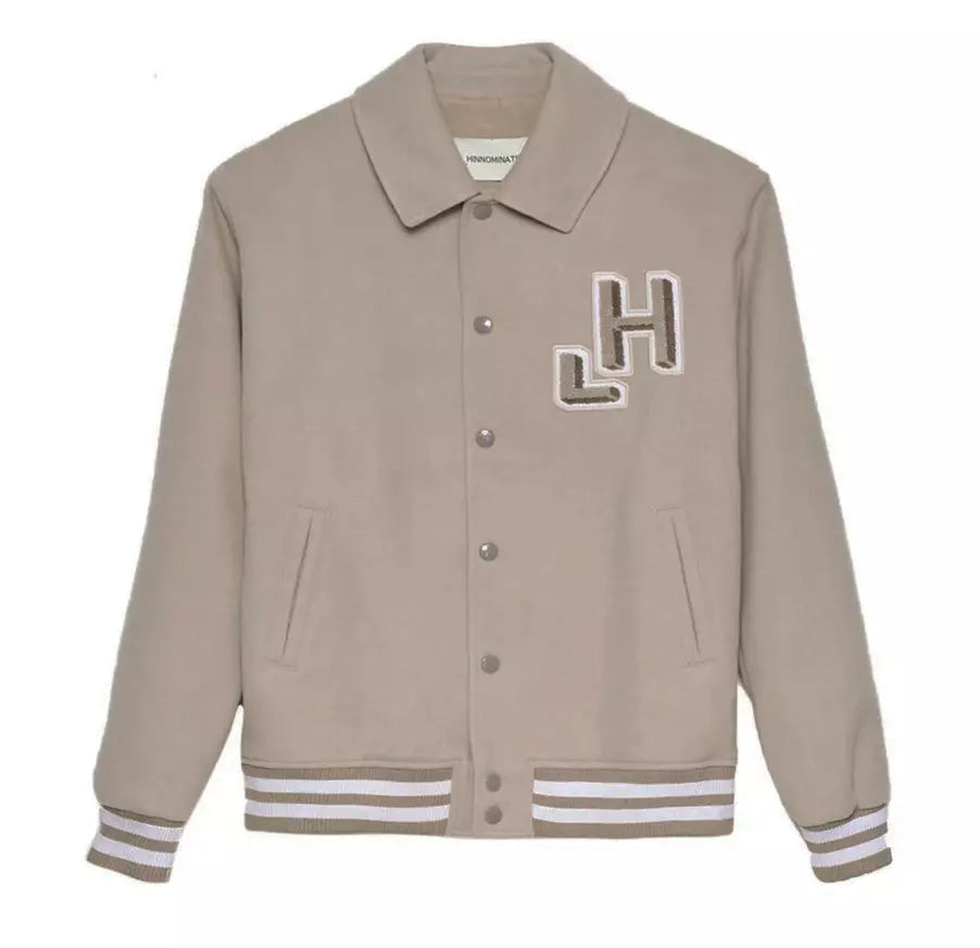 Chic Collegiate Bomber Jacket in Hazelnut Beige