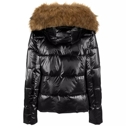 Chic Short Hooded Down Jacket with Eco-Fur Detail