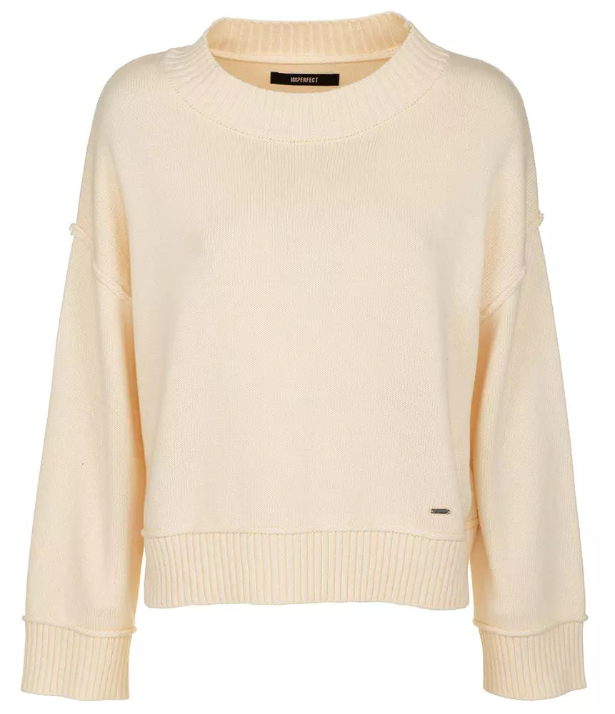 Chic White Wool Blend Crew Neck Sweater