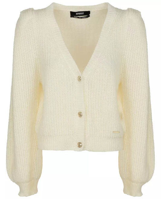 Elegant V-Neck Cardigan with Golden Accents