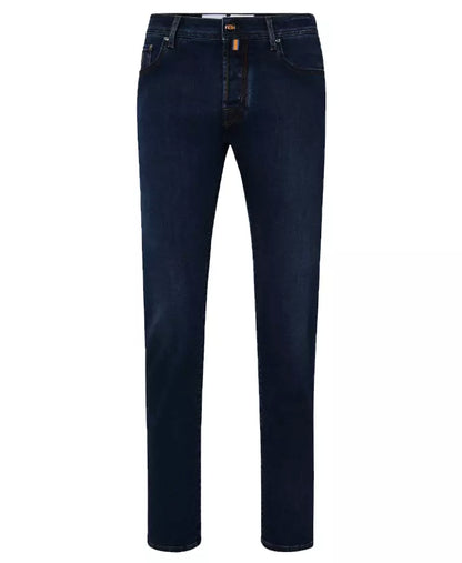 Chic Dark Blue Bard Denim with Contrast Stitching