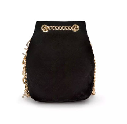 Chic Velvet Mini Bucket Bag with Gourmette Chain