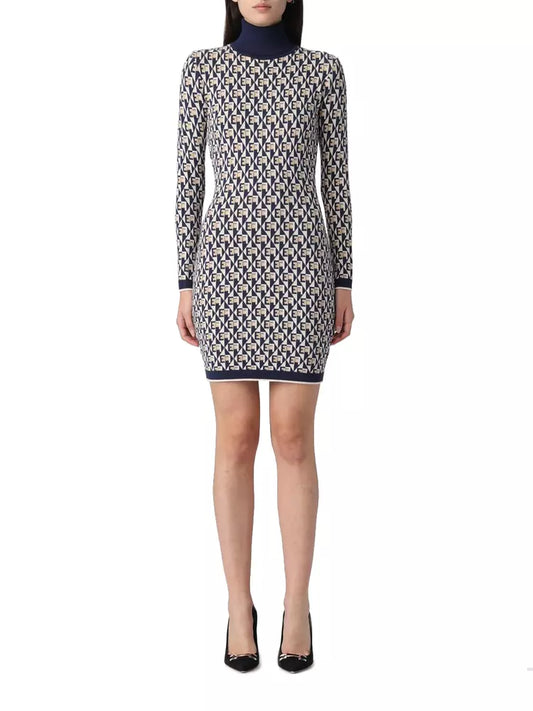 Sleek Turtleneck Logo Motif Dress