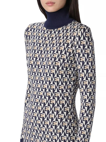 Sleek Turtleneck Logo Motif Dress