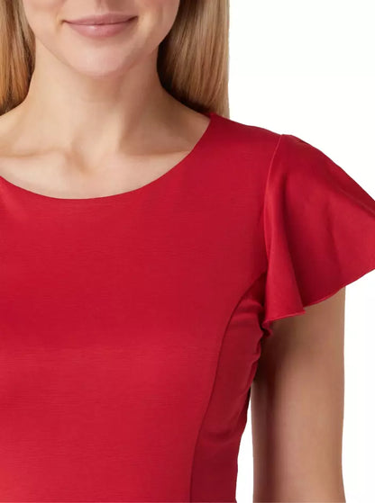 Chic Short-Sleeved Crew-Neck Red Dress