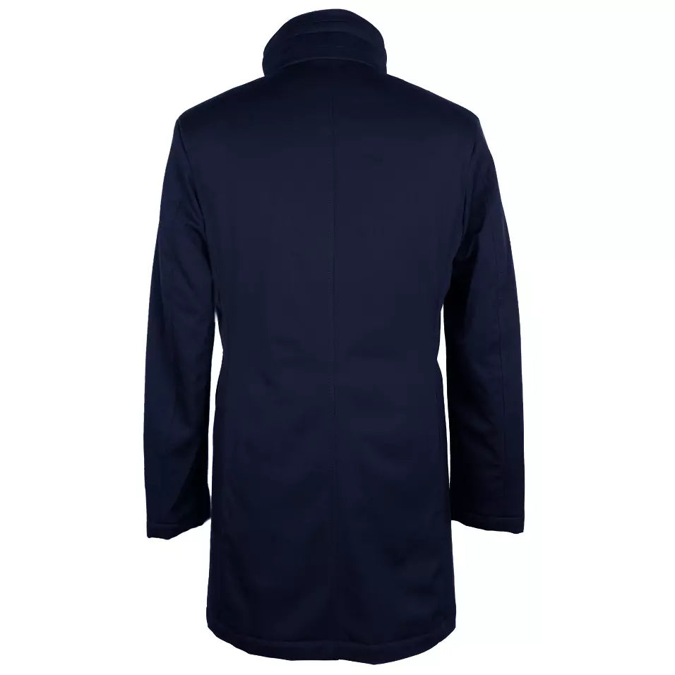 Elegant Blue Virgin Wool Storm System Coat