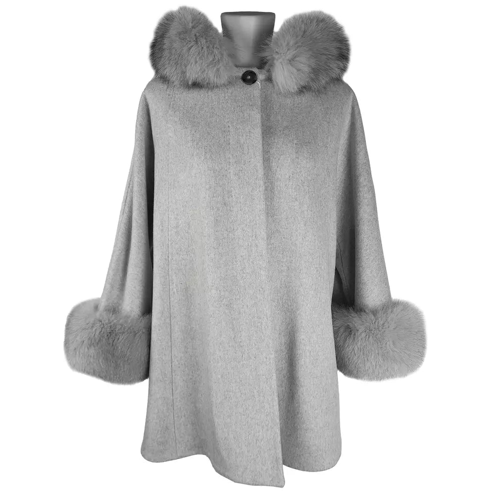 Elegant Wool Short Coat with Fur Accents