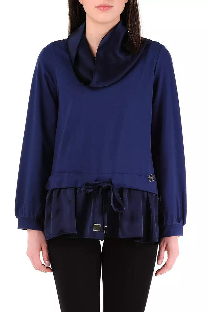 Elegant Blue Satin-Trim Sweatshirt