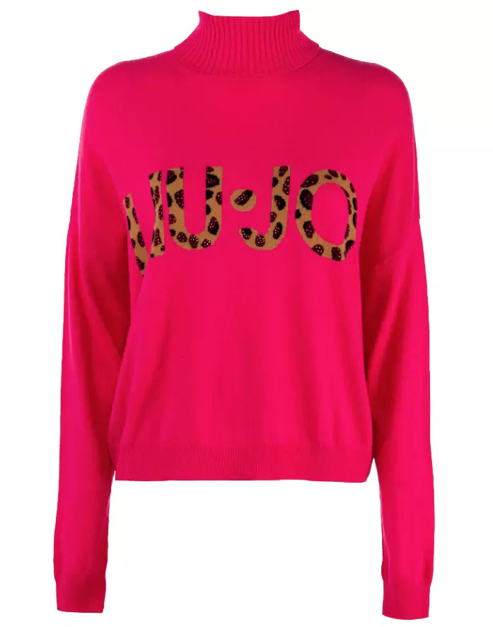 Fuchsia Turtleneck Sweater with Rhinestone Details