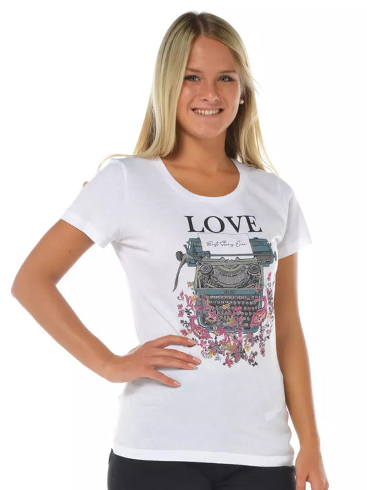 Elegant White Graphic Tee with Rhinestone Accents