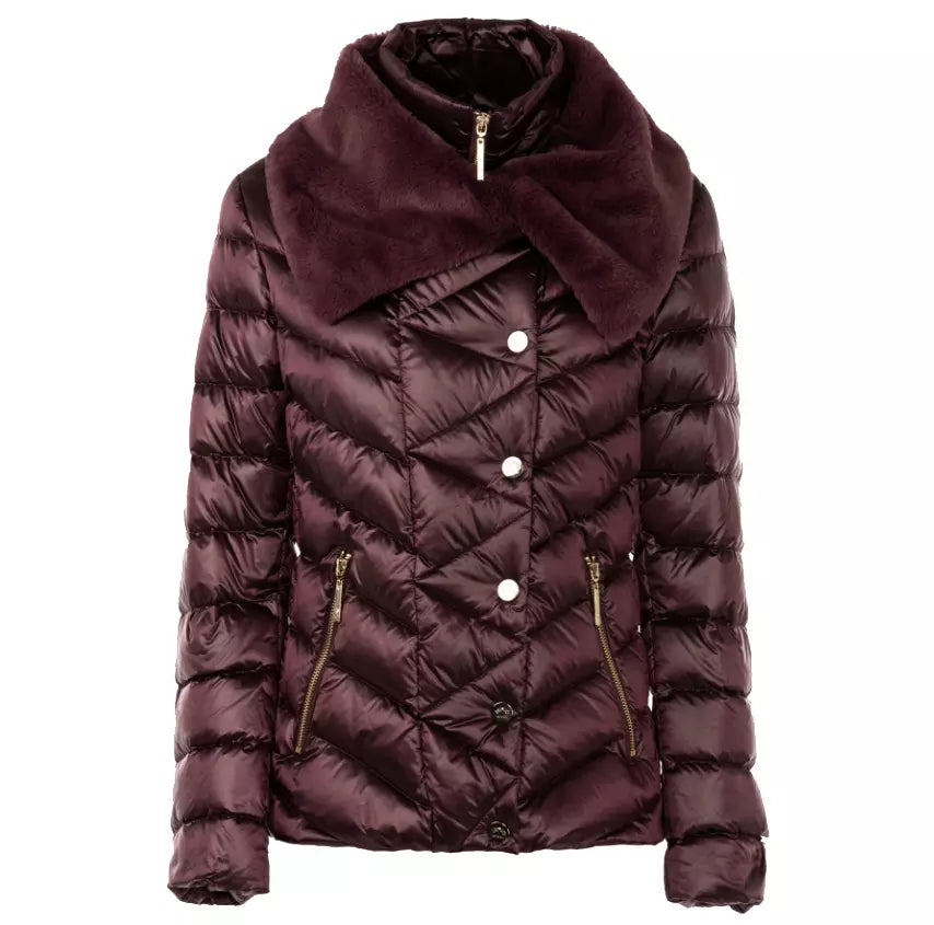 Plush Collar Down Jacket in Purple