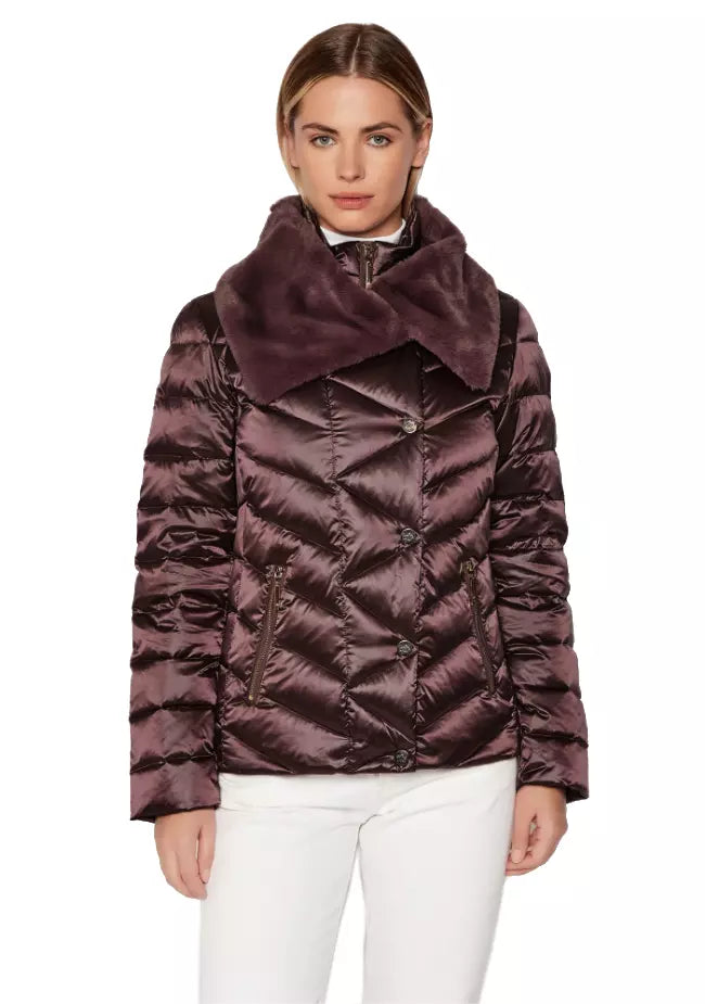 Plush Collar Down Jacket in Purple