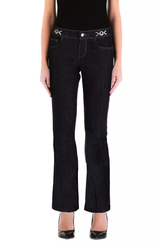 Elegant High-Waisted Dark Blue Denim