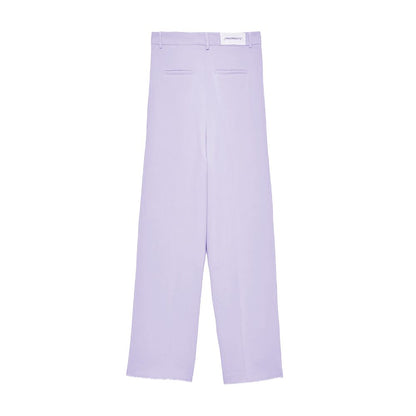 Elegant Purple Straight Crepe Trousers