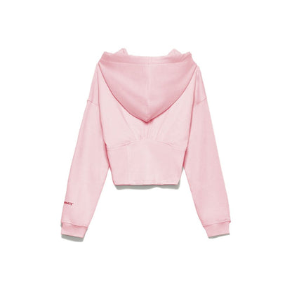 Chic Pink Cotton Crop Hooded Sweatshirt