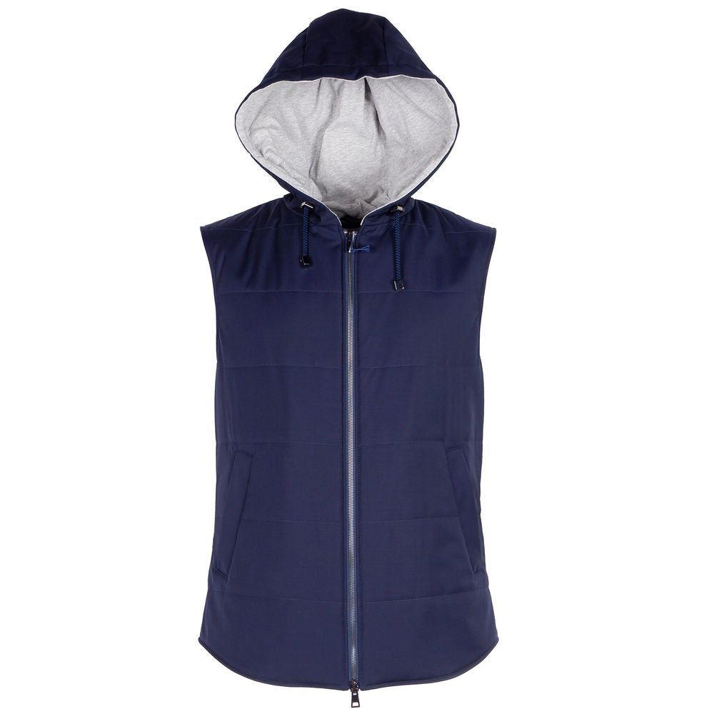 Elegant Sleeveless Virgin Wool Jacket with Hood