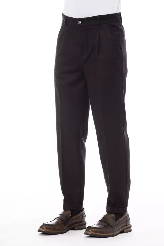 Elegant Brown Wool-Blend Trousers