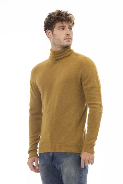 Elegant Turtleneck Ribbed Sweater in Brown