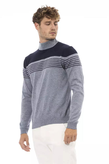 Elegant Light Blue Mock Neck Sweater for Men