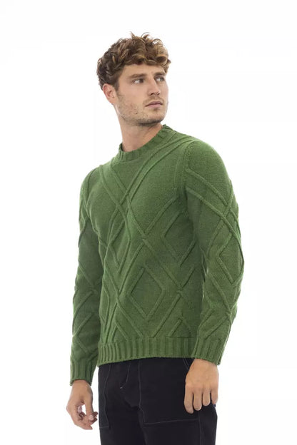 Elegant Green Crewneck Alpaca Blend Sweater