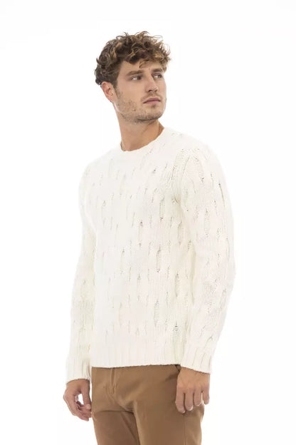 Elegant Beige Crewneck Wool-Cashmere Sweater