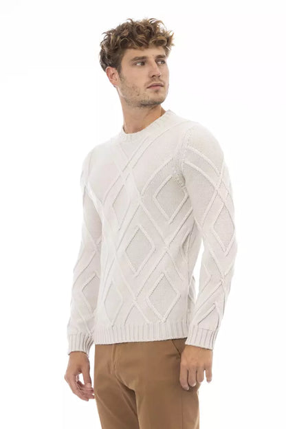 Beige Merino Wool Crewneck Classic Sweater