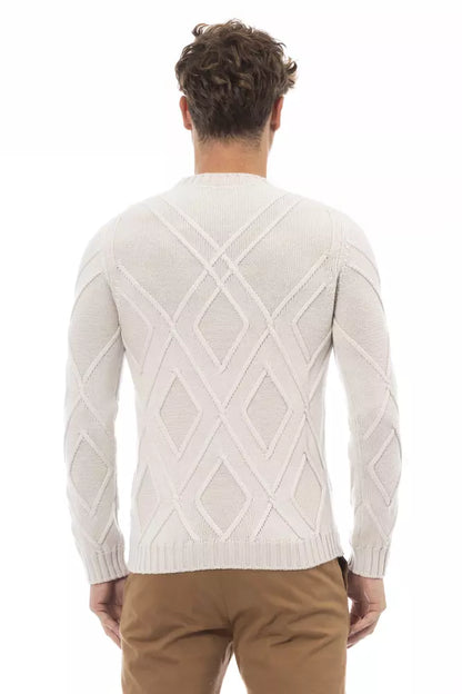 Beige Merino Wool Crewneck Classic Sweater