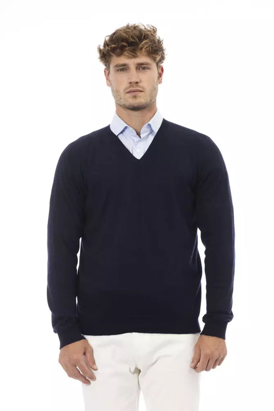 Sumptuous V-Neck Blue Sweater for Elegant Evenings