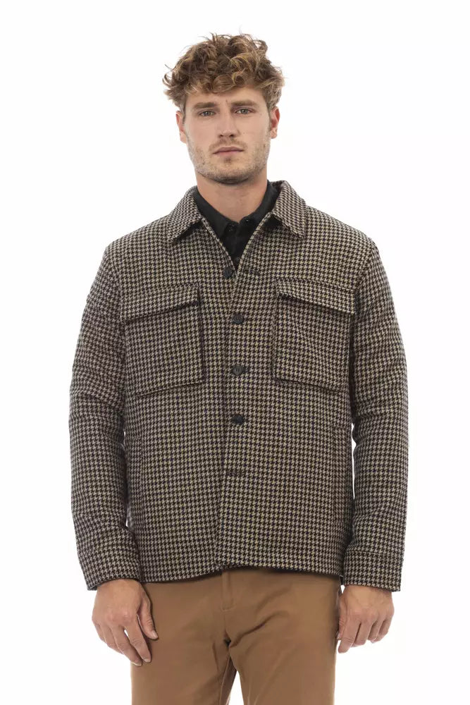 Elegant Houndstooth Wool Blend Shirt Jacket