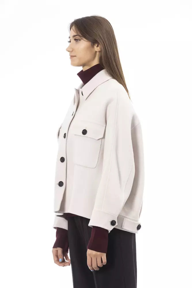 Chic Woolen White Shirt Jacket