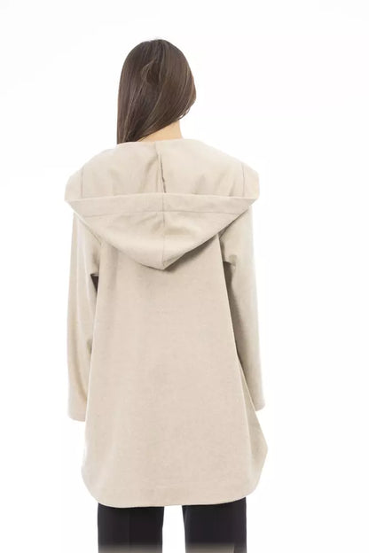 Elegant Beige Hooded Long Sweater