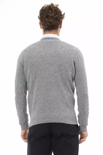 Chic Gray V-Neck Cashmere-Blend Sweater