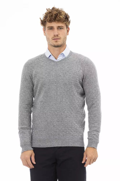 Chic Gray V-Neck Cashmere-Blend Sweater