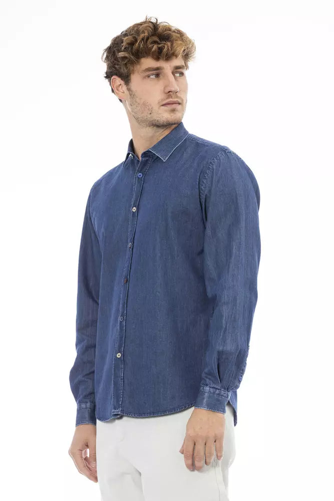 Chic Blue Slim Men's Italian Collar Shirt