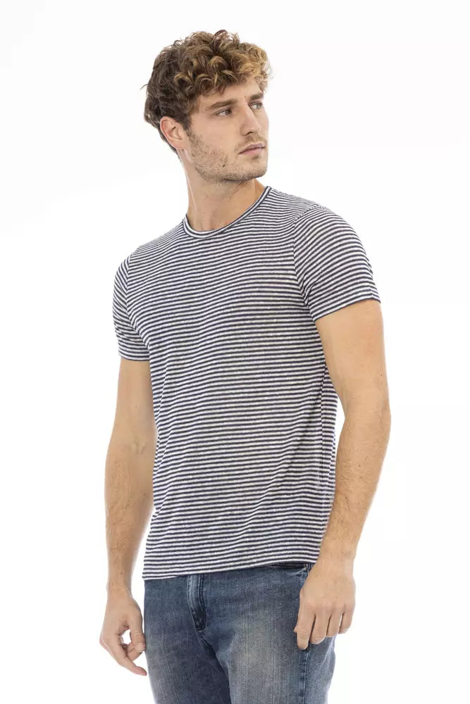 Elegant Blue Linen Blend Crew Neck Tee